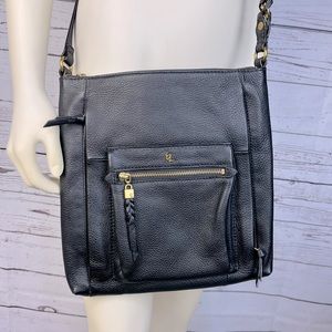 Elliott Lucca Leather Crossbody Black with Gold-tone Trim